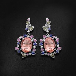 Серьги с бриллиантами, цветными сапфирами из белого золота 585 пробы (арт. 41183)