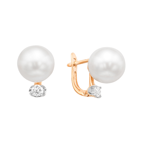 Серьги с бриллиантами, жемчугом из красного золота 585 пробы, фото № 1