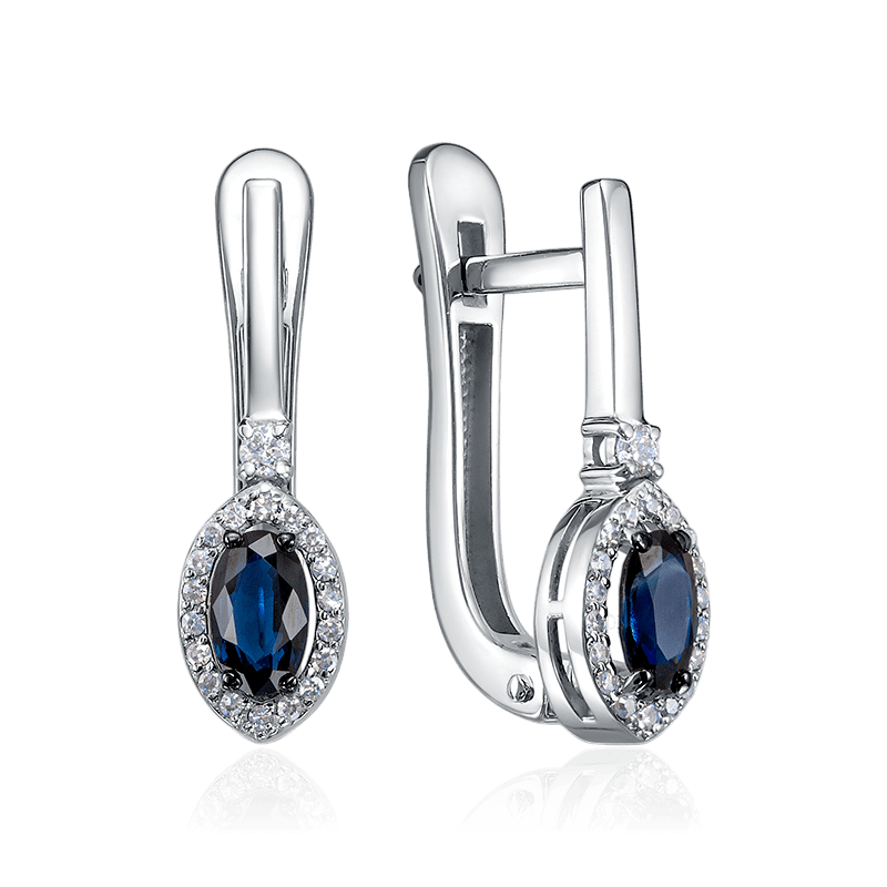 Серьги с сапфиром, бриллиантами из белого золота 585 пробы (арт. 125934)