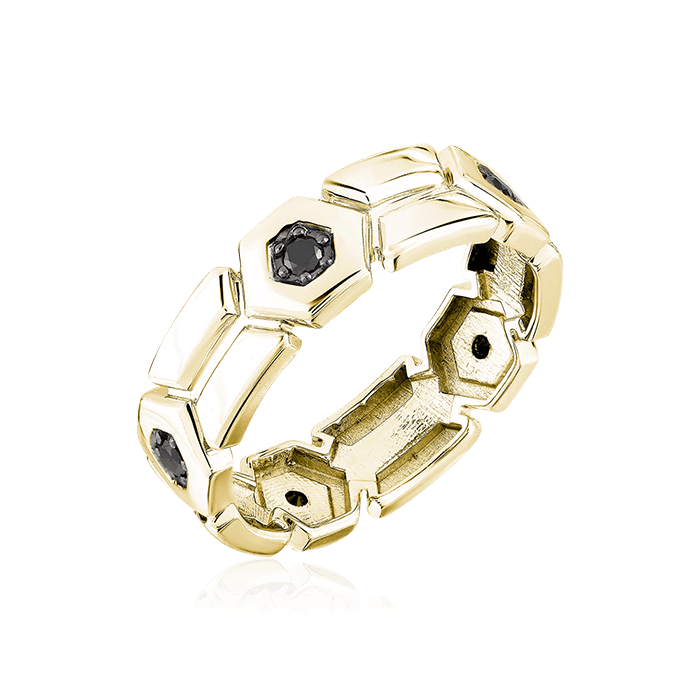 Кольцо с черными бриллиантами из желтого золота 585 пробы, фото № 1
