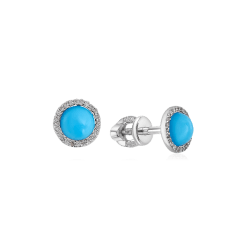 Серьги с бриллиантами, бирюзой из белого золота 585 пробы (арт. 55467)