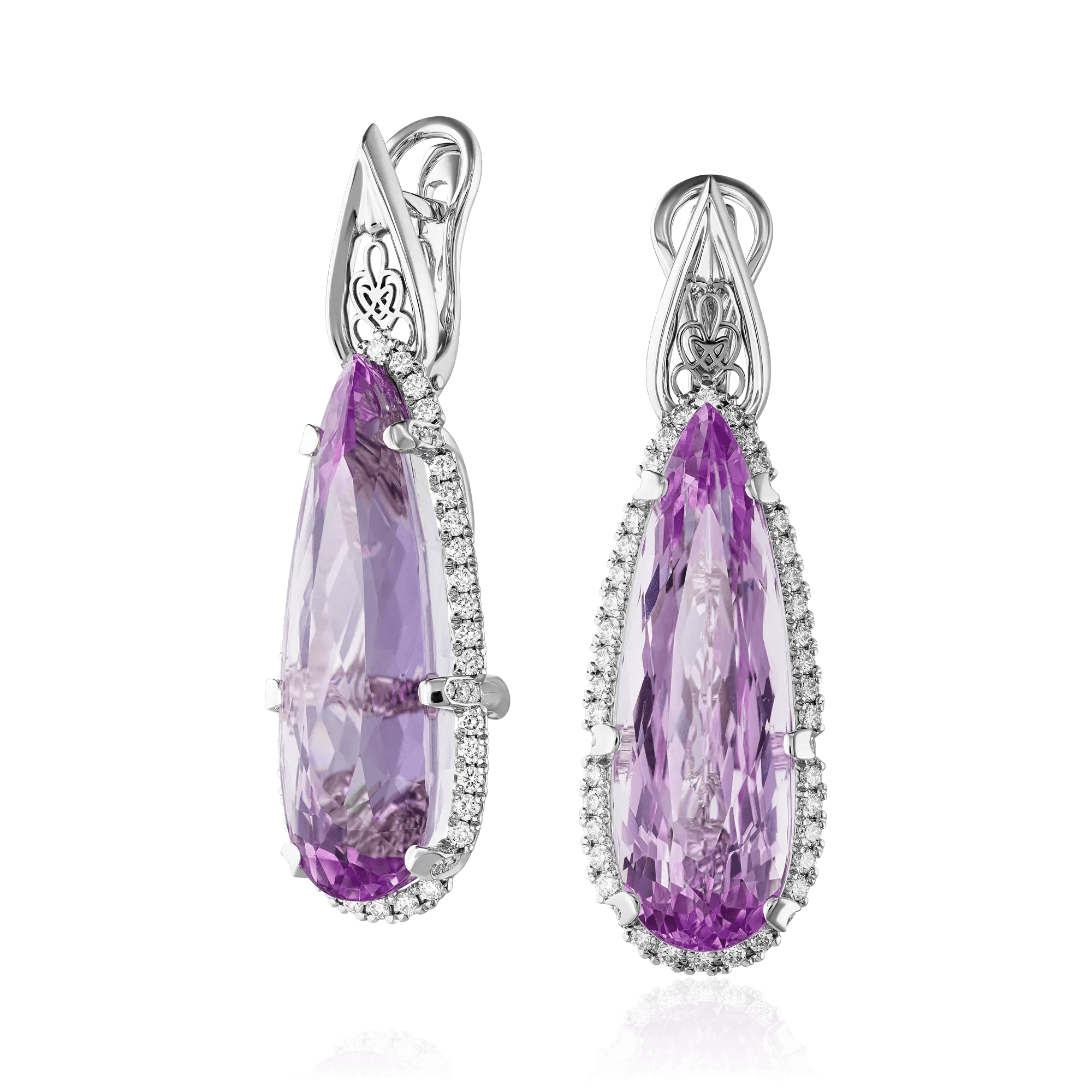 Серьги с кунцитом, бриллиантами из белого золота 585 пробы (арт. 128272)