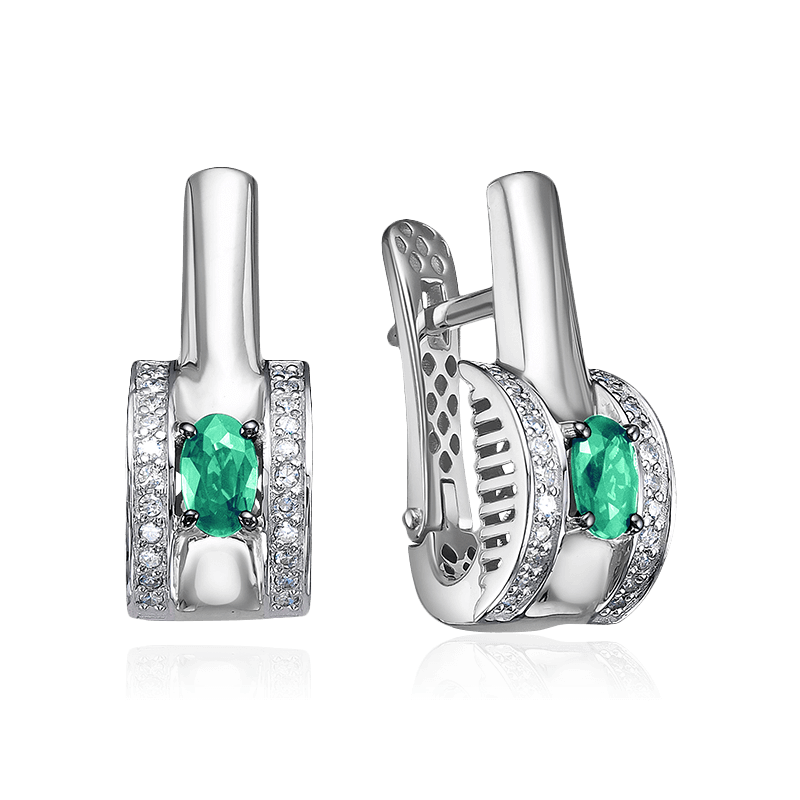 Серьги с бриллиантами, изумрудом из белого золота 585 пробы, фото № 1