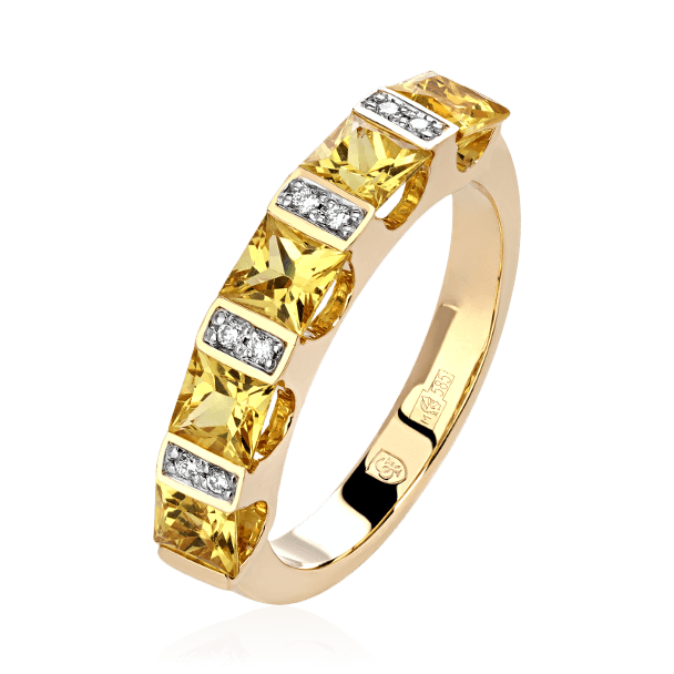 Кольцо с сапфиром, бриллиантами из желтого золота 585 пробы (арт. 82520)