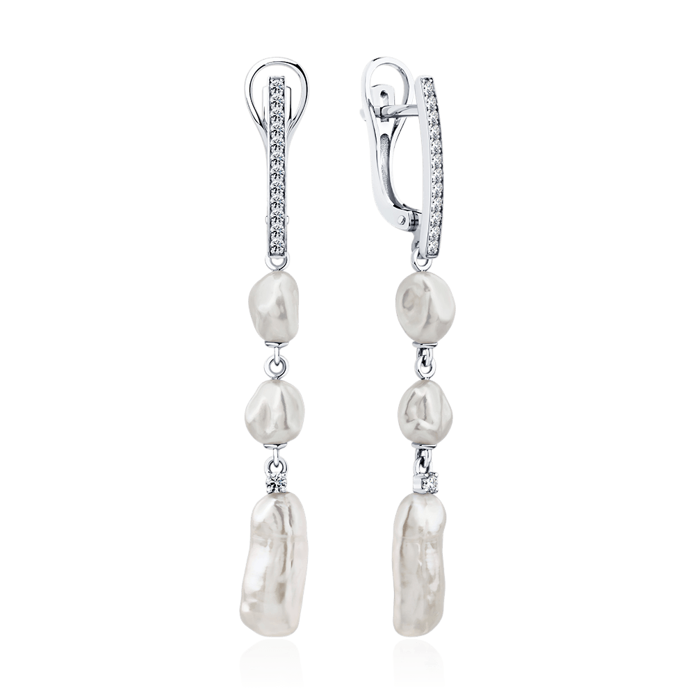 Серьги с жемчугом, бриллиантами из белого золота 585 пробы (арт. 132380)
