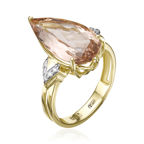 Кольцо с морганитом, бриллиантами из желтого золота 585 пробы, фото № 1
