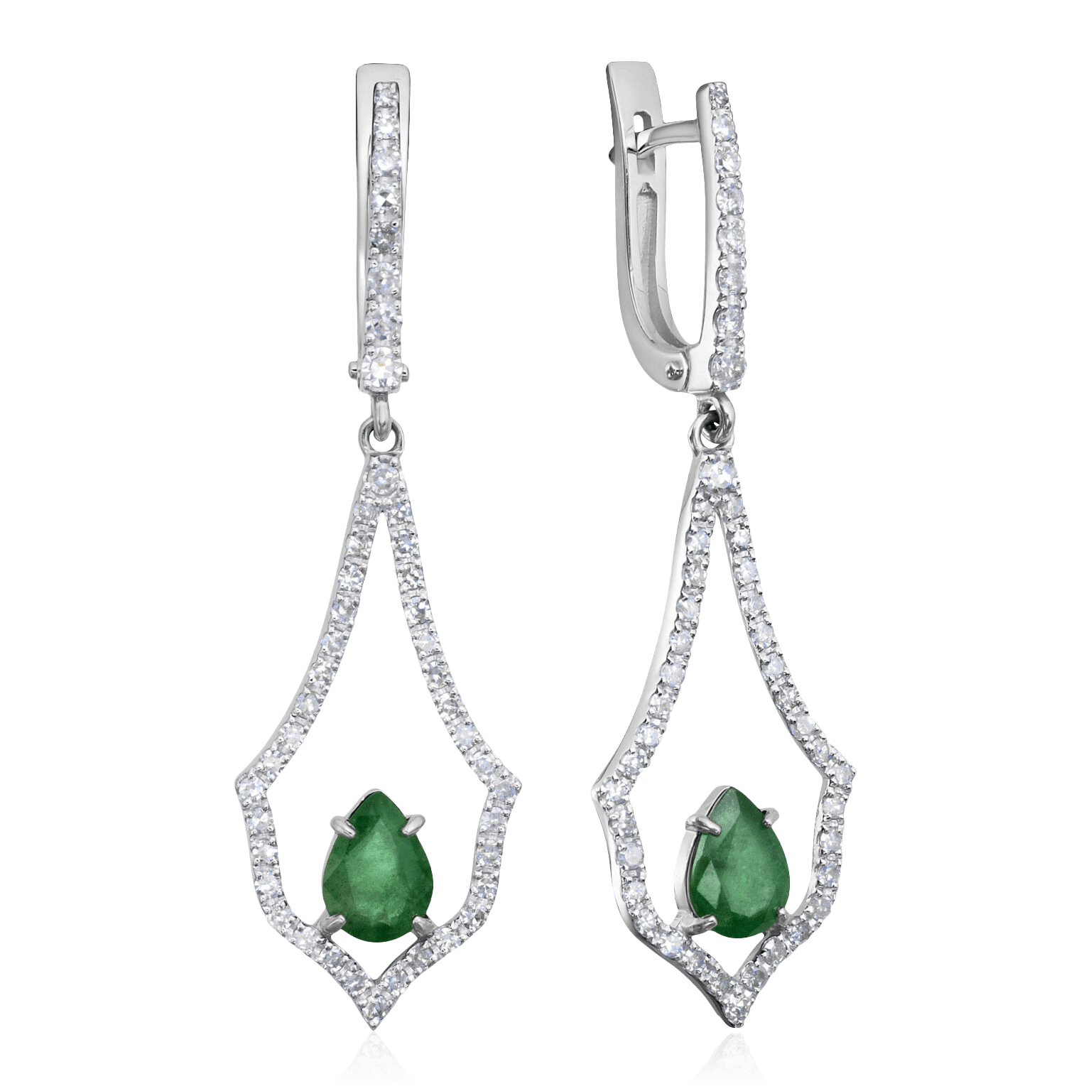 Серьги с изумрудом, бриллиантами из белого золота 585 пробы (арт. 121545)