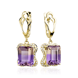 Серьги с аметринами, бриллиантами из желтого золота 585 пробы (арт. 35979)