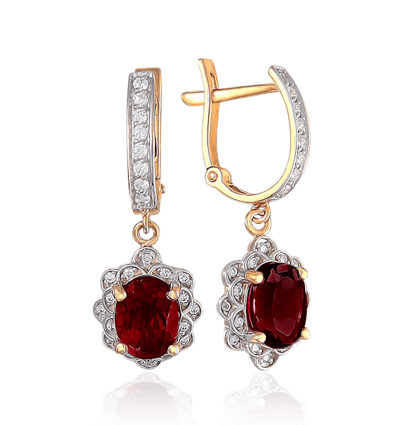 

Серьги с гранатом, фианитами из красного золота 585 пробы