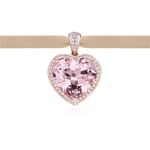 Кулон с морганитом сердце, бриллиантами из красного золота 750 пробы, фото № 1