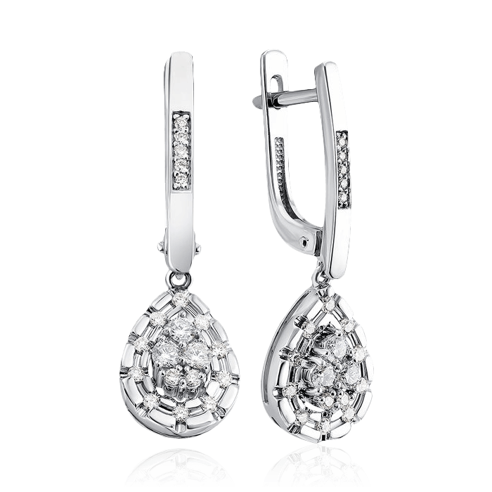 Серьги с бриллиантами из белого золота 585 пробы, фото № 1
