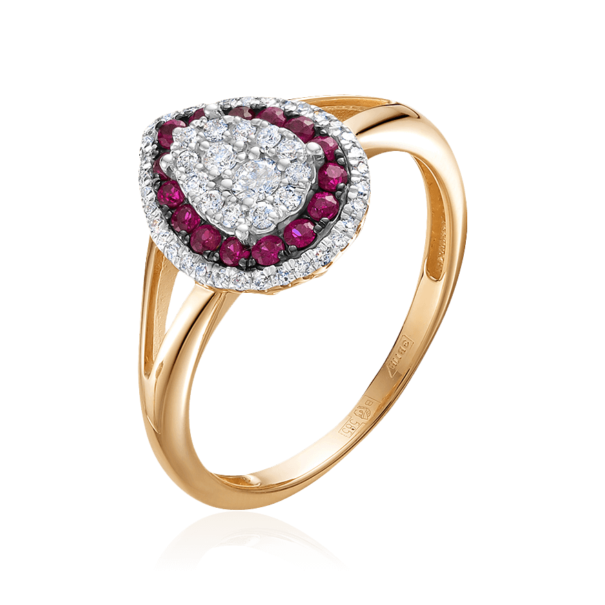 Кольцо с рубином, бриллиантами из красного золота 585 пробы (арт. 101208)