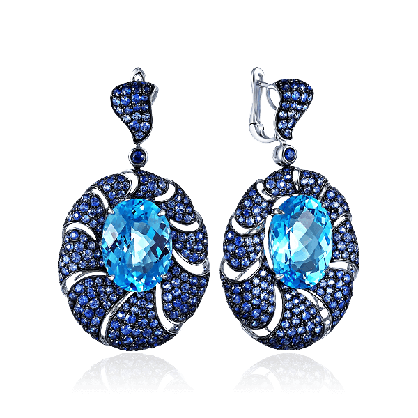 

Серьги с топазом, сапфирами из белого золота 585 пробы
