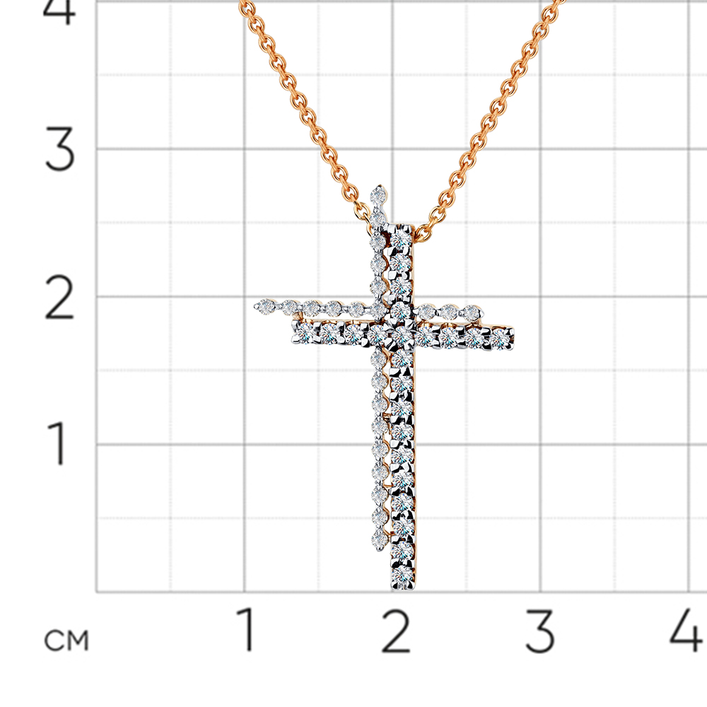 Крестик с бриллиантами из красного золота 585 пробы, фото № 2