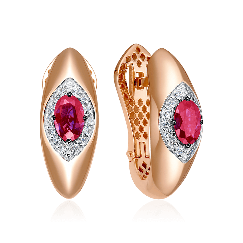 Серьги с рубином, бриллиантами из красного золота 585 пробы (арт. 125930)