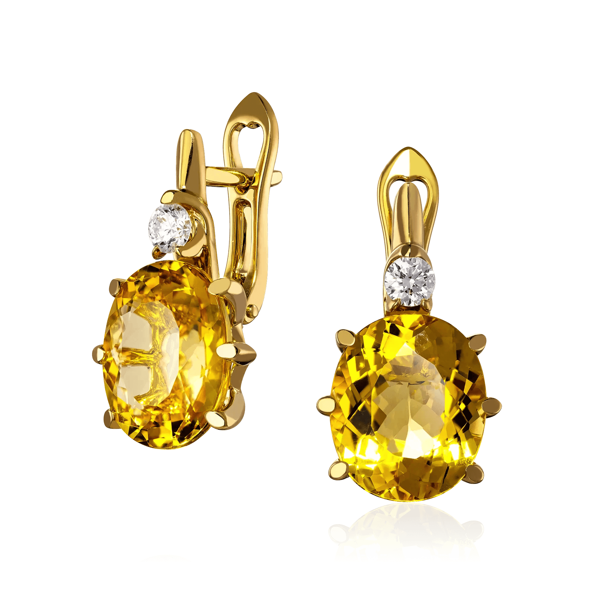 Серьги с бриллиантами, гелиодором из желтого золота 750 пробы (арт. 101692)
