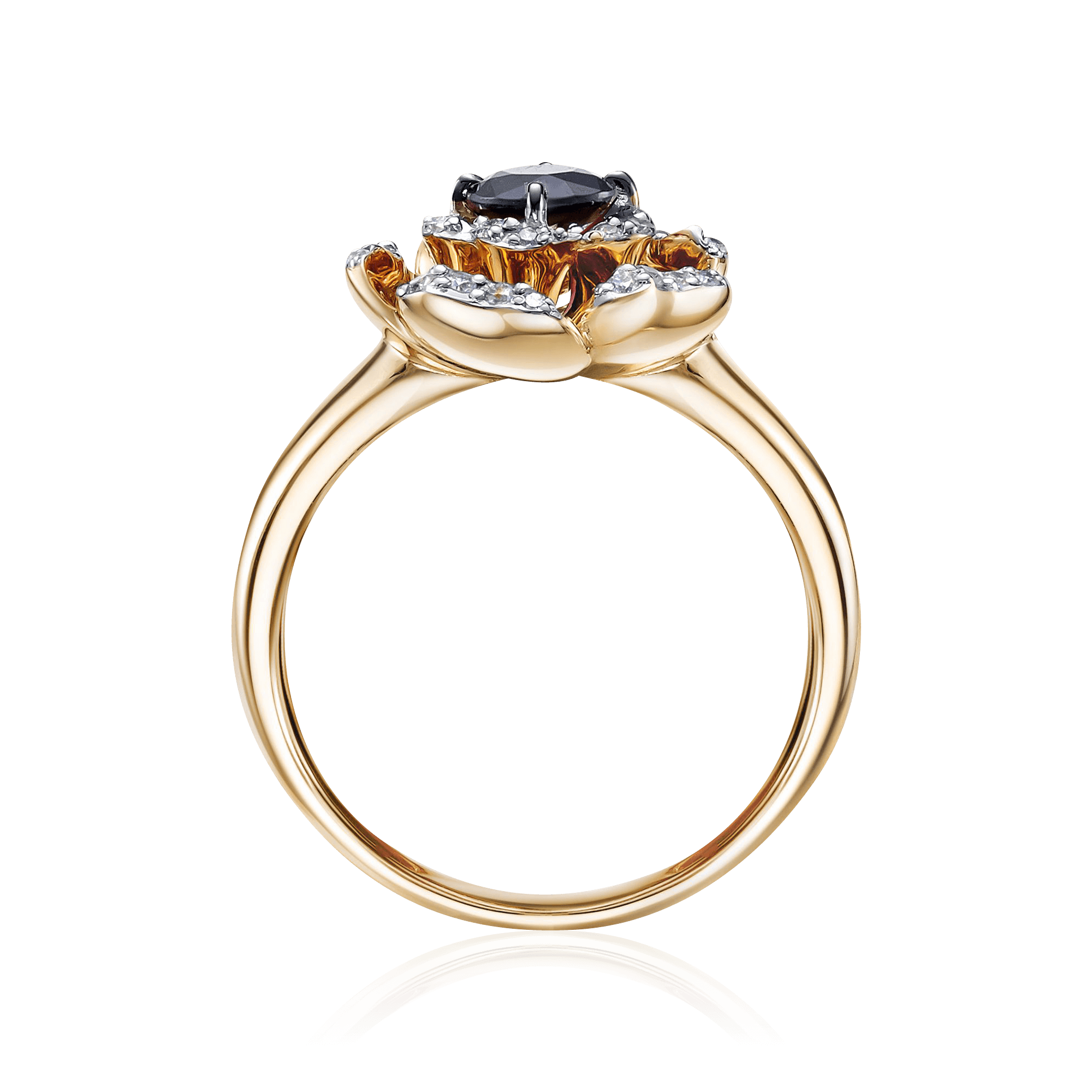 Кольцо с сапфиром, в виде цветка бриллиантами из красного золота 585 пробы, фото № 2