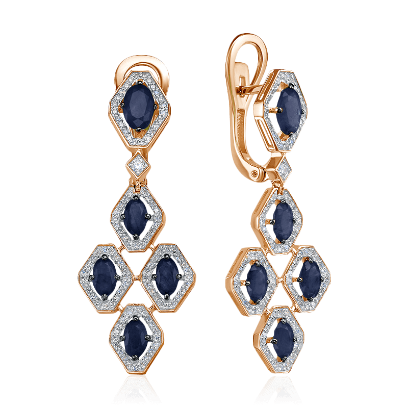 Серьги с сапфиром, бриллиантами из красного золота 585 пробы (арт. 122620)