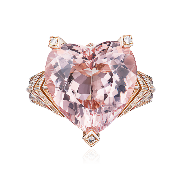 Кольцо с морганитом в огранке «сердце» и бриллиантами из розового золота 750 пробы, фото № 2