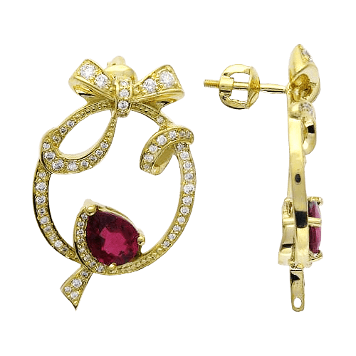 Серьги с рубином, бриллиантами Чудеса (арт. 10387)