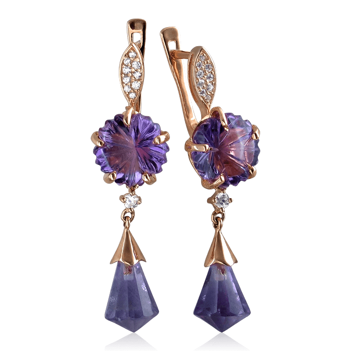 

Серьги с аметистом, фианитами из красного золота 585 пробы