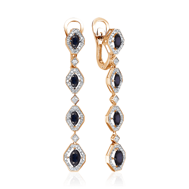 Серьги с сапфиром, бриллиантами из красного золота 585 пробы (арт. 122642)