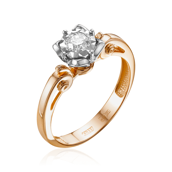 Кольцо с 1 бриллиантом из красного золота 585, фото № 1
