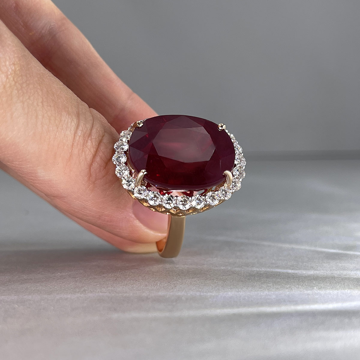 Кольцо с рубином, бриллиантами из красного золота 585 пробы, фото № 4