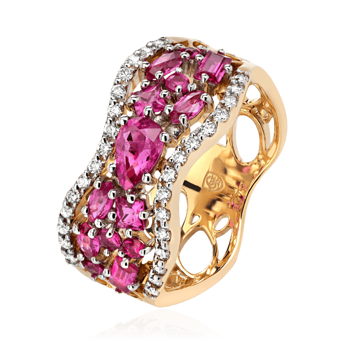 Кольцо с рубином, бриллиантами из комбинированного золота 750 пробы (арт. 88698)