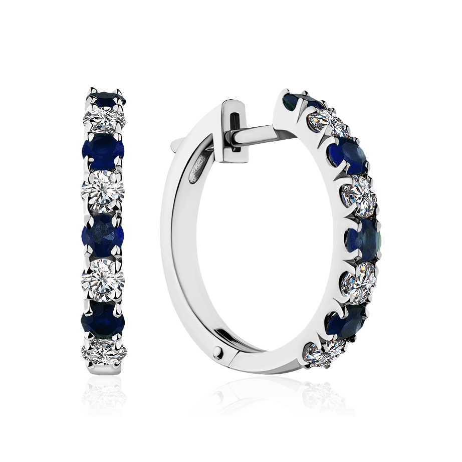Серьги с сапфиром, бриллиантами из белого золота 585 пробы (арт. 98332)
