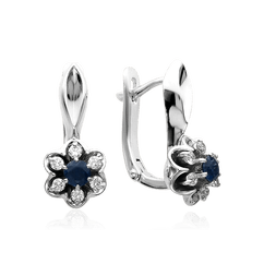 Серьги с сапфиром, бриллиантами из белого золота 585 пробы (арт. 30899)