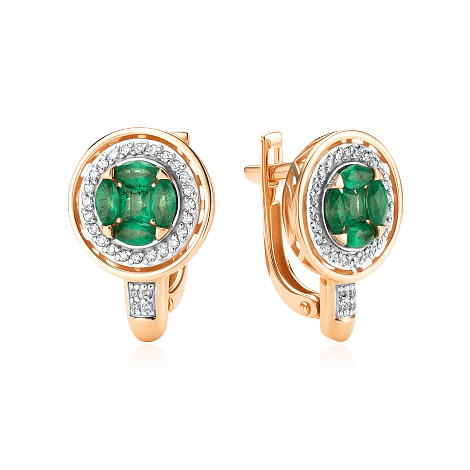 Серьги с бриллиантами, изумрудом из красного золота 585 пробы, фото № 1