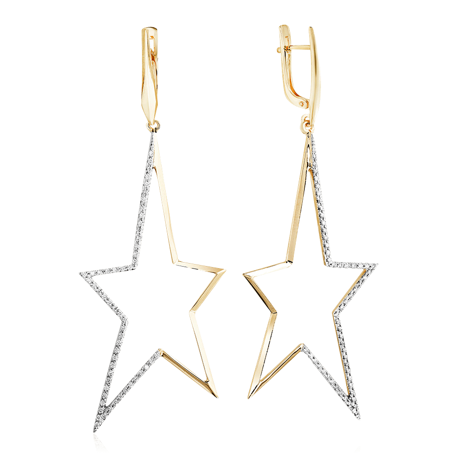 Серьги Звезды с бриллиантами из желтого золота 585 пробы, фото № 1