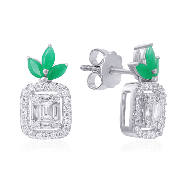 Серьги с бриллиантами, изумрудом из белого золота 585 пробы (арт. 51595)