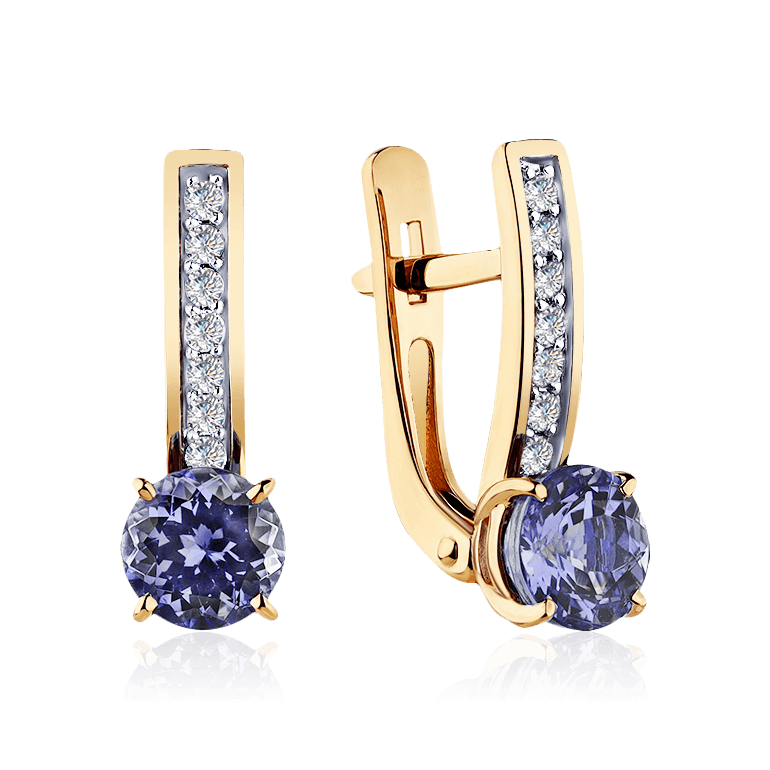 Серьги с танзанитом, бриллиантами из красного золота 585 пробы (арт. 96055)