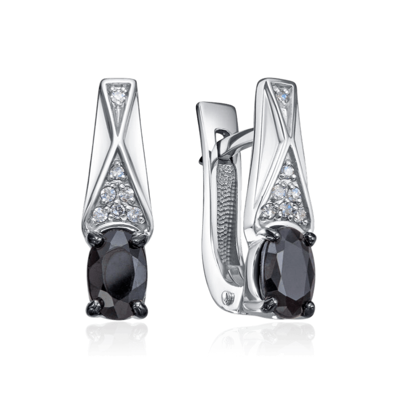Серьги с сапфиром, бриллиантами из белого золота 585 пробы (арт. 127839)