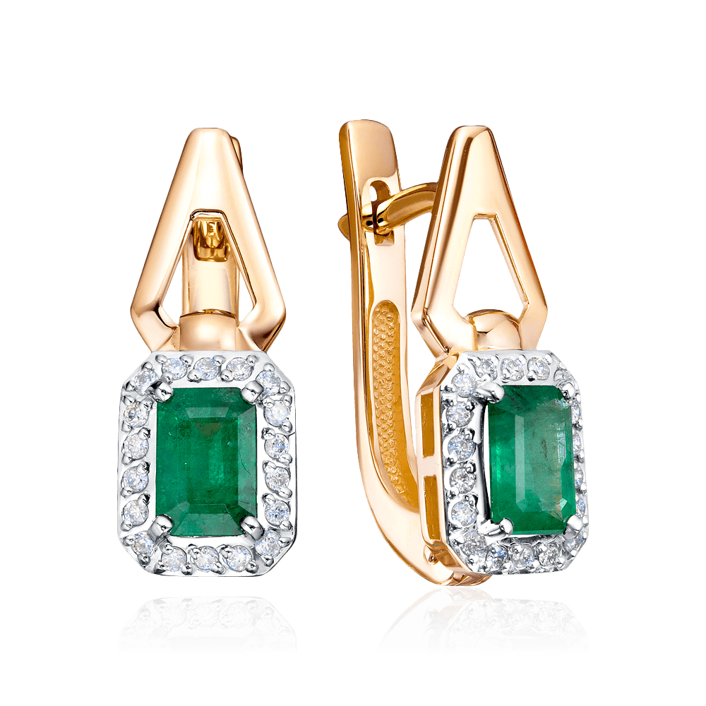 Серьги с изумрудом, бриллиантами из красного золота 585 пробы (арт. 113905)