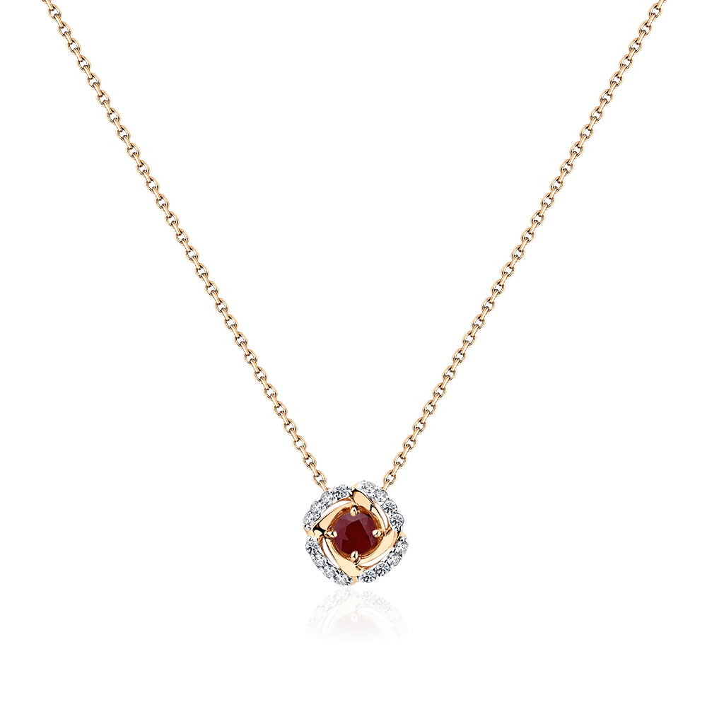 Колье с рубином, бриллиантами из красного золота 585 пробы, фото № 1