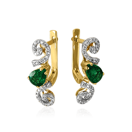 Серьги с изумрудом, бриллиантами из желтого золота 750 пробы (арт. 36425)