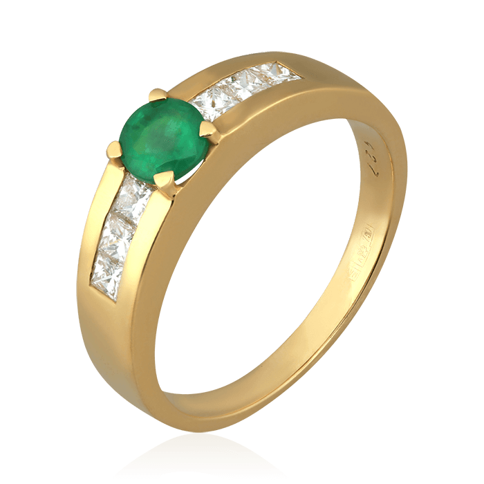 Кольцо с изумрудом, бриллиантами из желтого золота 750 пробы (арт. 75414)