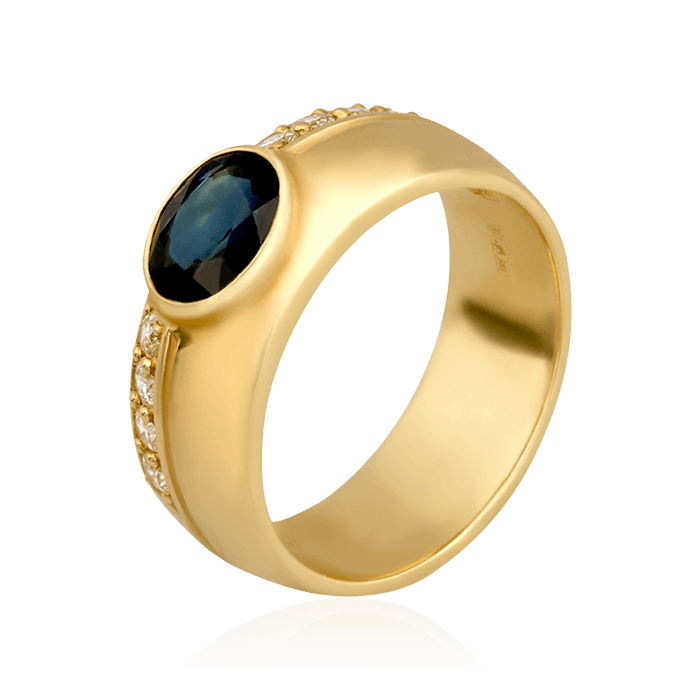 Кольцо с сапфиром, бриллиантами из желтого золота 585 пробы (арт. 75962)