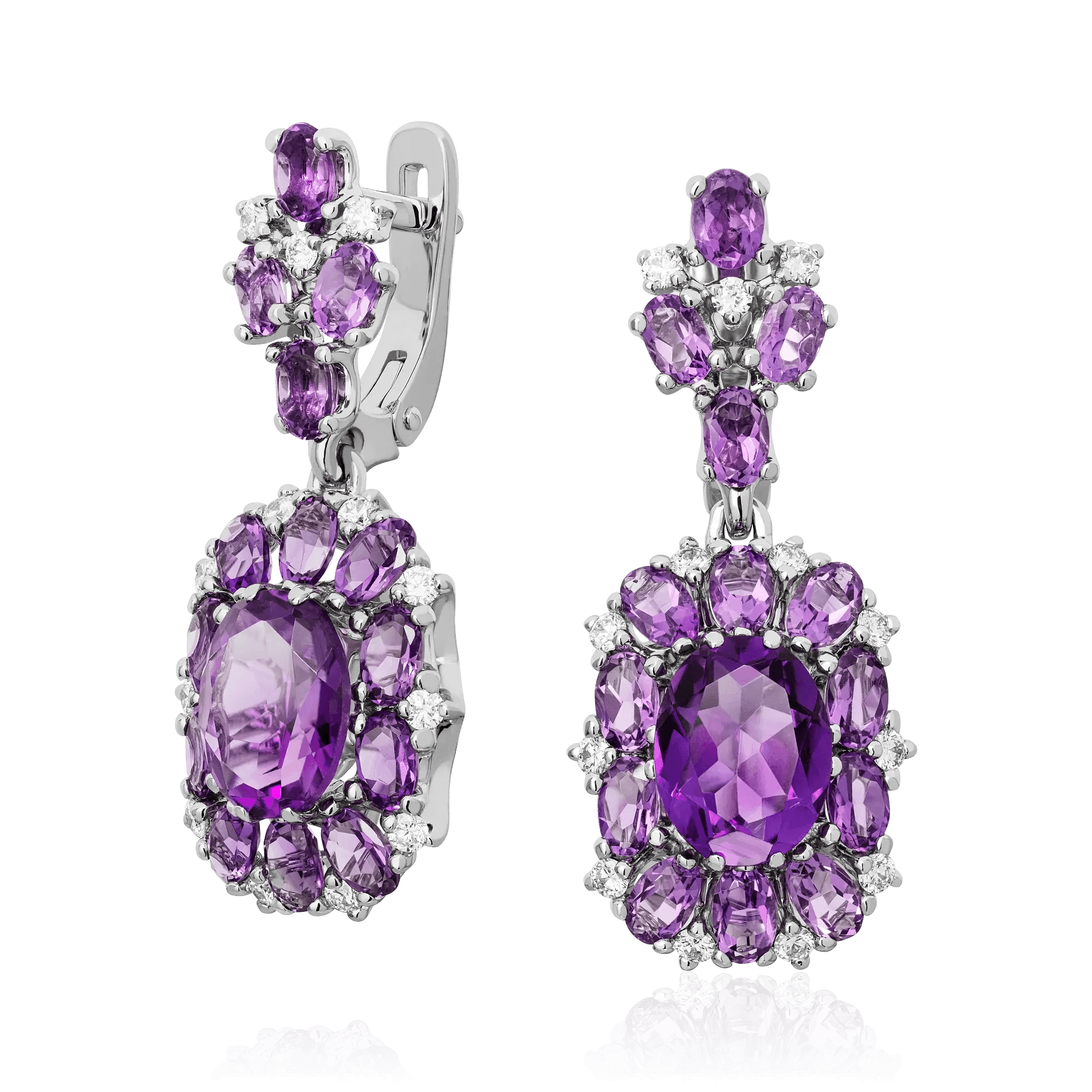 Серьги с аметистом, бриллиантами из белого золота 585 пробы (арт. 128262)