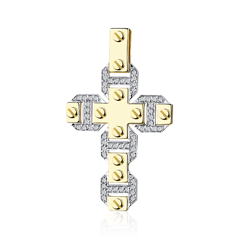 Крест с бриллиантами из желтого золота 585 пробы (арт. 98390)
