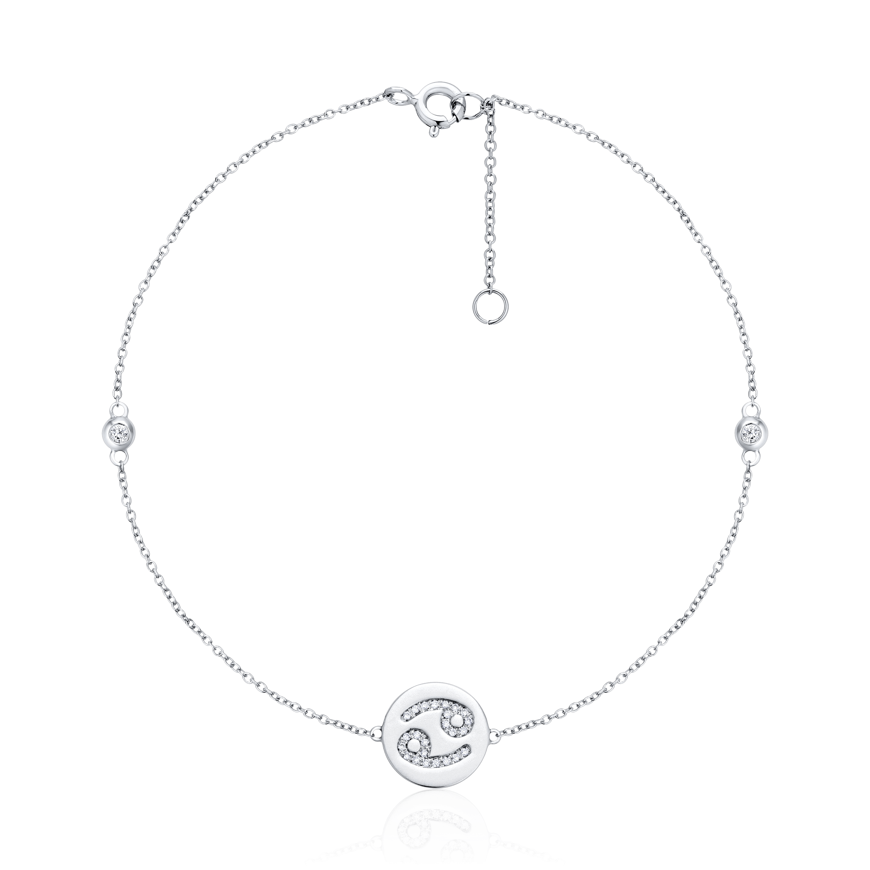 Браслет (знак зодиака - рак) с бриллиантами из белого золота 750 пробы, фото № 1