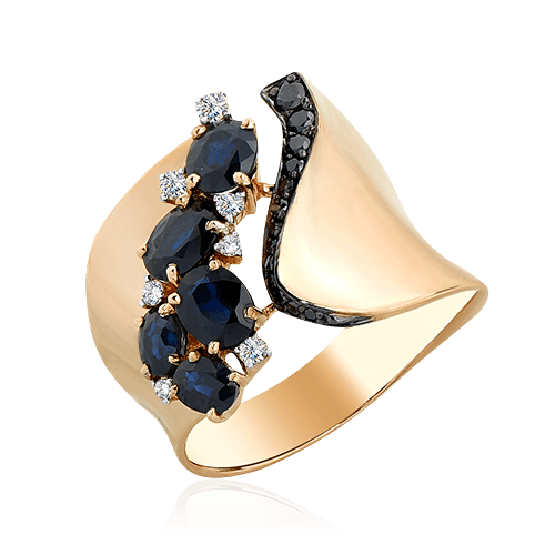 Кольцо с сапфирами, бриллиантами из розового золота 585 пробы, фото № 1