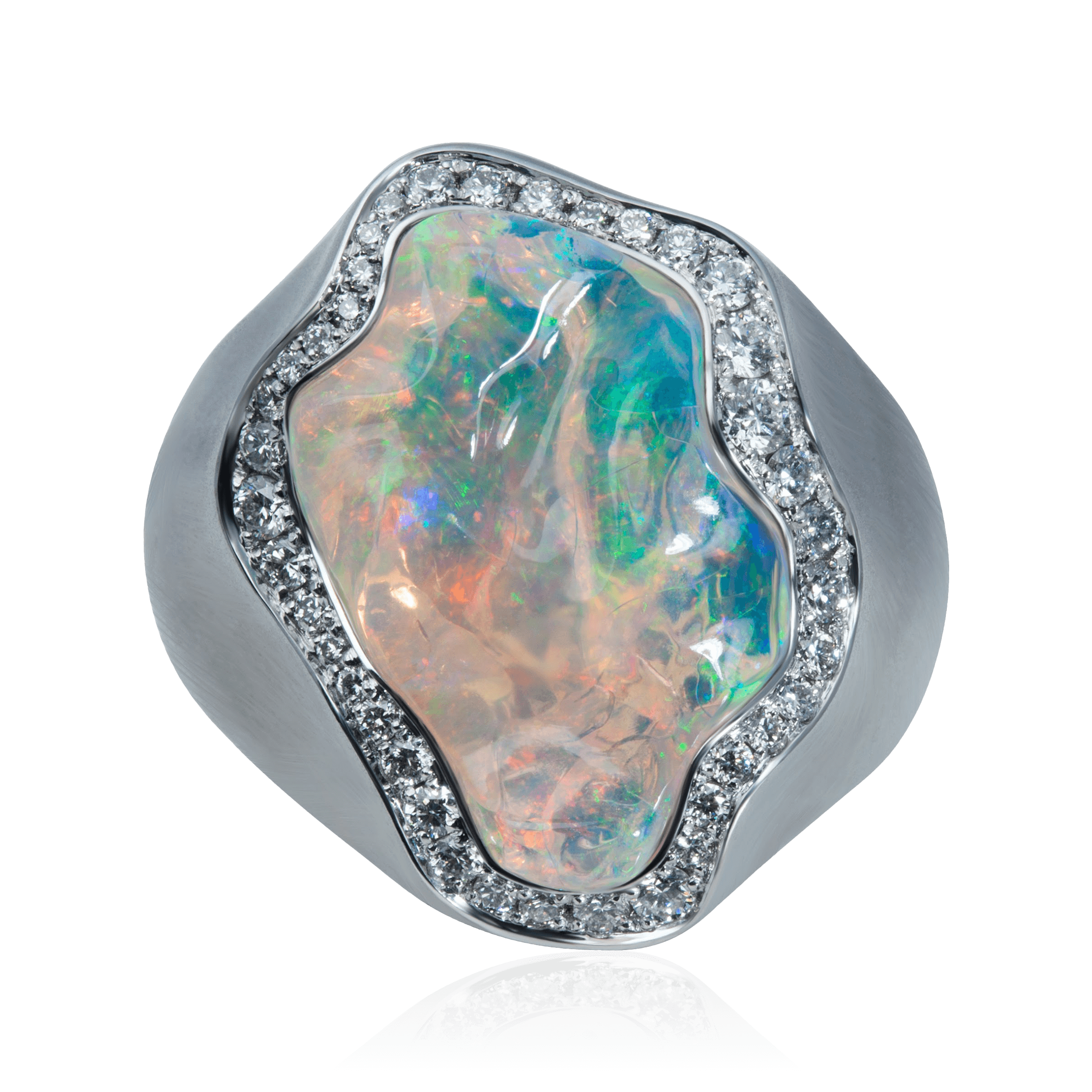 Кольцо с опалом, бриллиантами из белого золота 750 пробы (арт. 89880)