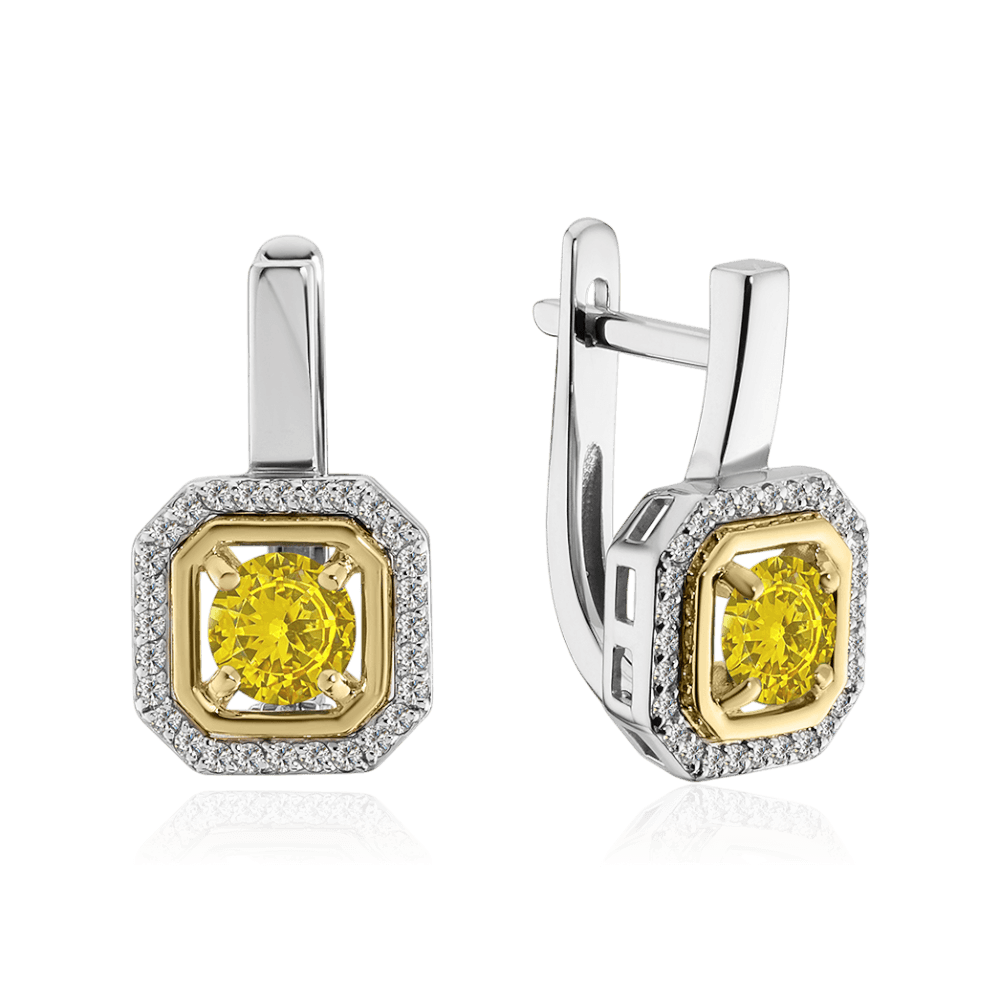 Серьги с сапфиром, бриллиантами из белого золота 585 пробы (арт. 133459)