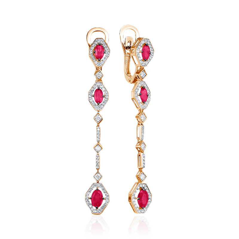 Серьги с рубином, бриллиантами из красного золота 585 пробы (арт. 122698)