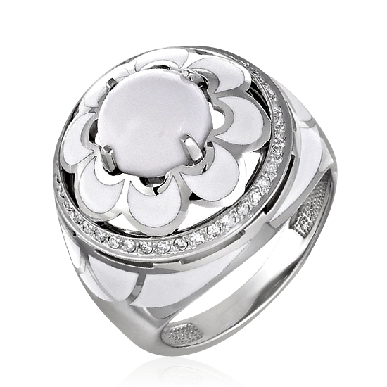 Кольцо с агатом, бриллиантами из белого золота 585 пробы (арт. 44331)