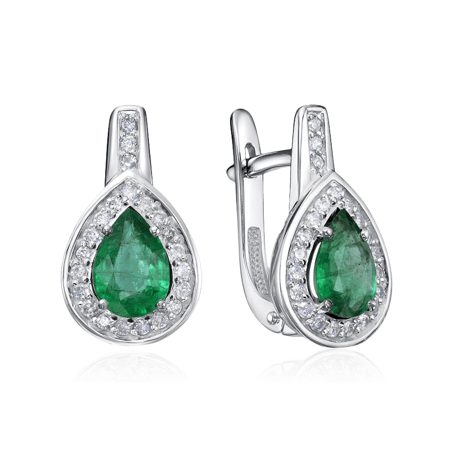 Серьги с изумрудом, бриллиантами из белого золота 585 пробы, фото № 1